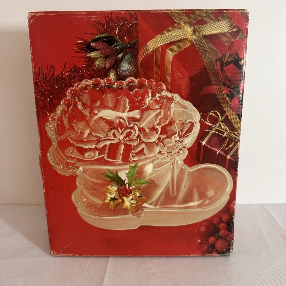 Mikasa Santa's Boot Goodies Bon Bon Candy Server‎ Dish Frosted Glass Crystal